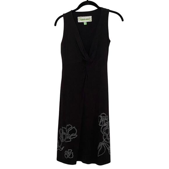cariloha Dresses & Skirts - Cariloha Bamboo & Organic Cotton Midi Black Dress White Flower Design Medium